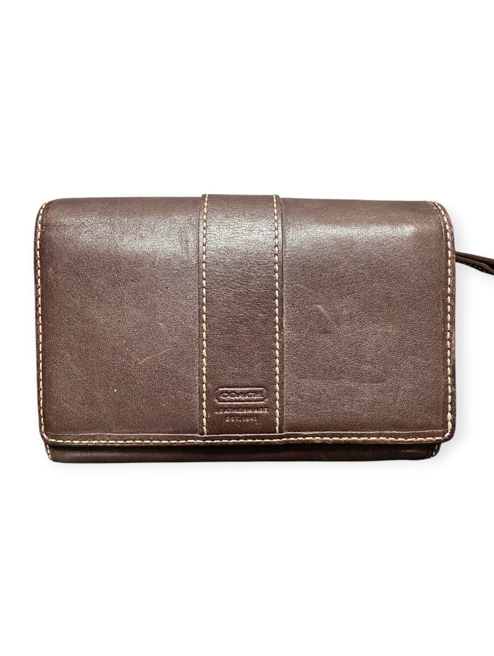 Vintage Coach Leather Compact Bifold Wallet White Contrast Stitch